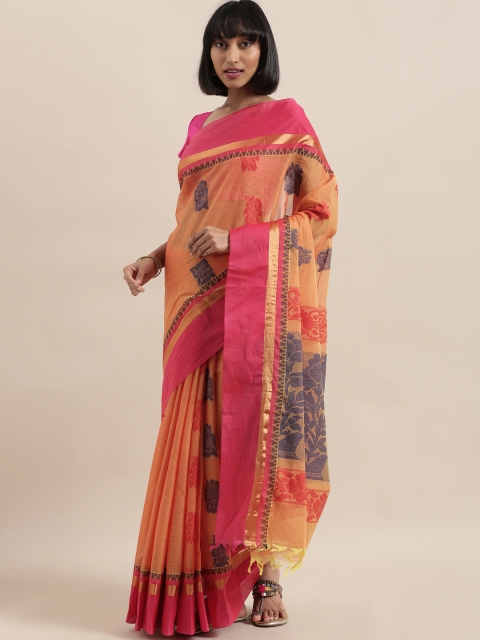 

The Chennai Silks Orange & Pink Pure Cotton Woven Design Handloom Saree