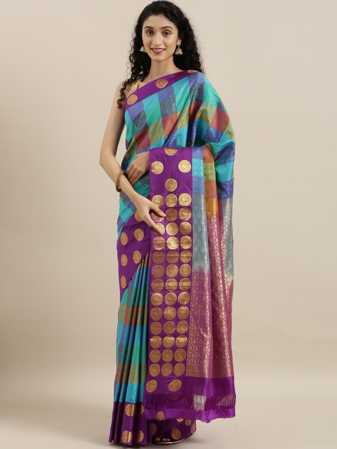 

The Chennai Silks Blue & Purple Pure Silk Woven Design Kanjeevaram Saree