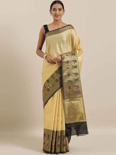 

The Chennai Silks Classicate Beige & Black Organza Woven Design Saree