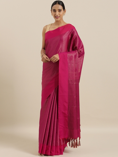 

The Chennai Silks Classicate Magenta Pink & Silver-Toned Polycotton Woven Design Saree