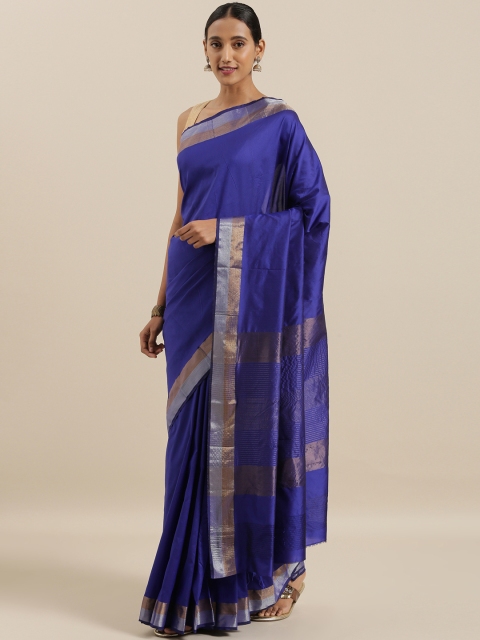 

The Chennai Silks Classicate Blue & Golden Polycotton Solid Saree