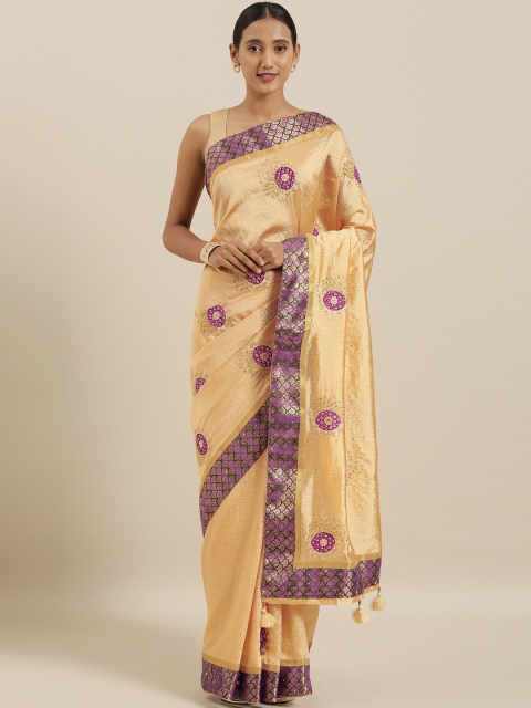 

The Chennai Silks Classicate Beige & Purple Viscose Rayon Woven Design Saree