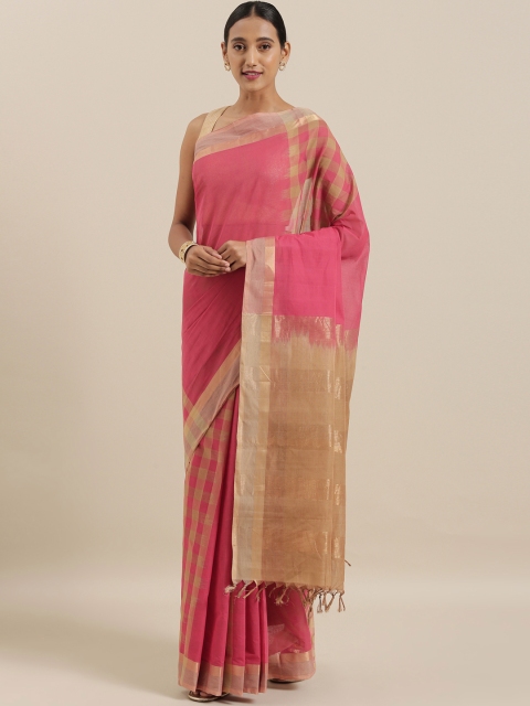 

The Chennai Silks Pink & Beige Pure Cotton Checked Saree