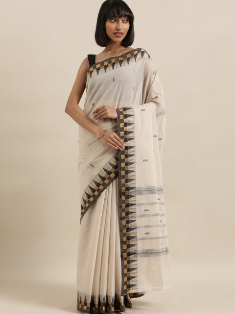 

The Chennai Silks Beige & Grey Pure Cotton Woven Design Chettinad Saree