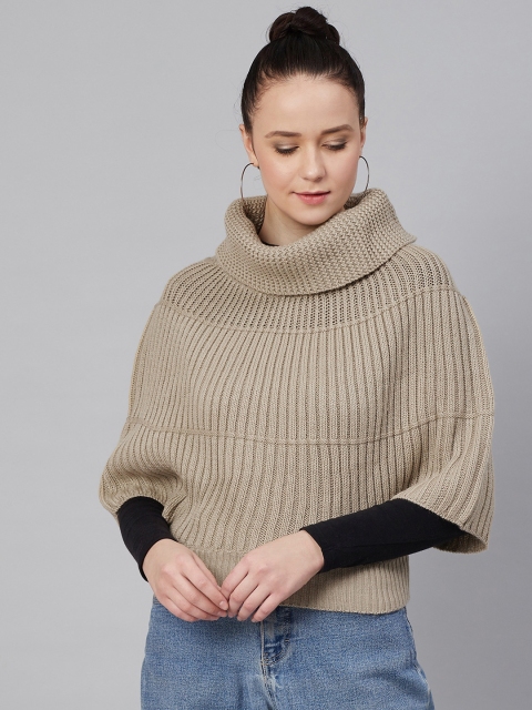 

Cayman Women Beige Ribbed Poncho