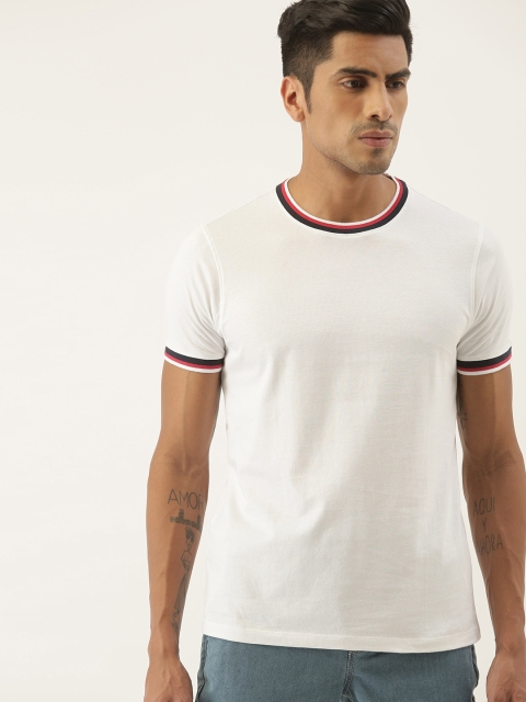 

ether Men White Solid Round Neck T-shirt