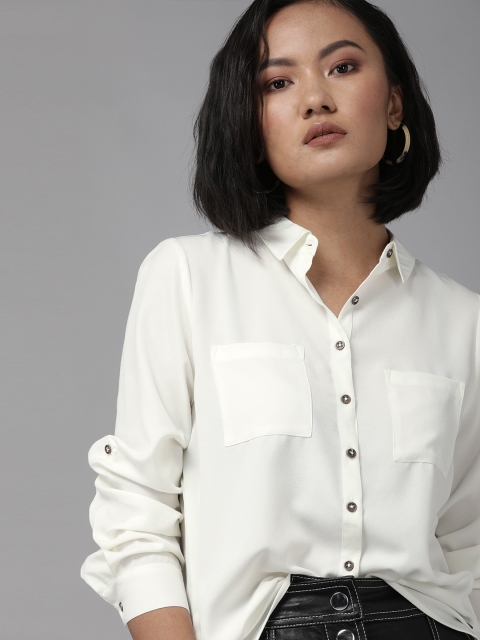 

Roadster Women White Regular Fit Solid Casual Sustainable Recycled Poly Shirt