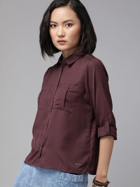 

Roadster Women Burgundy Regular Fit Solid Casual Sustainable Recycled Poly Shirt