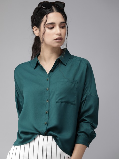 

Roadster Women Teal Green Regular Fit Solid Casual Shirt