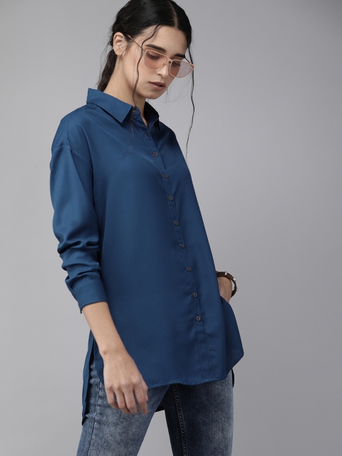 

Roadster Women Blue Regular Fit Solid Casual Sustainable Recycled Poly Shirt