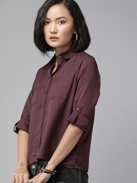 

Roadster Women Burgundy Regular Fit Solid Casual Shirt