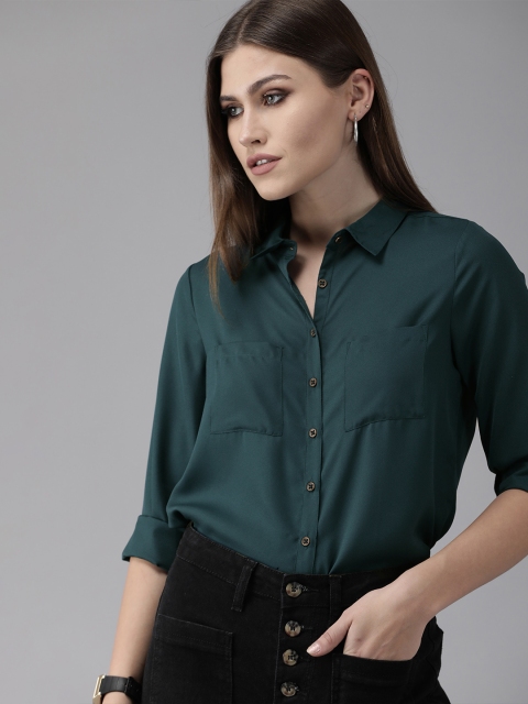 

Roadster Women Green Solid Casual Shirt