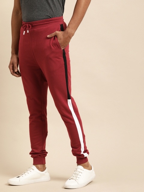 

ether Men Maroon Solid Straight Fit Joggers With Side Stripes