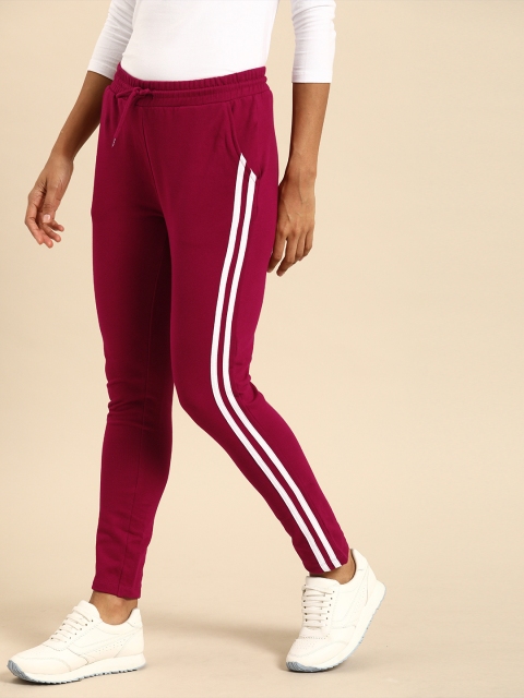 

ether Women Maroon Straight-Fit Solid Track Pants with Side Stripe Detail