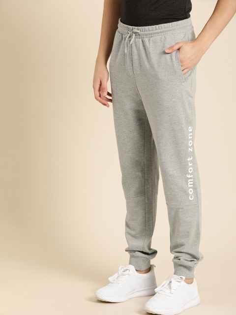 

ether Men Grey Melange Solid Straight Fit Joggers With Printed Detailing