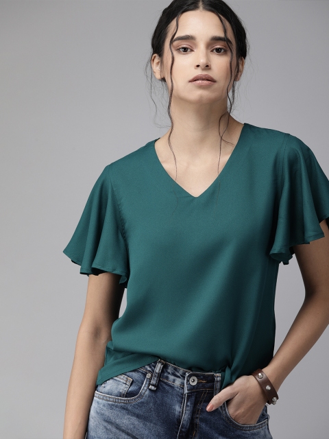 

Roadster Teal Green Flutter Sleeves Sustainable Recycled Poly Regular Top