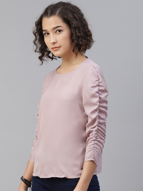 

Roadster Mauve Solid Gathered Sleeves Top