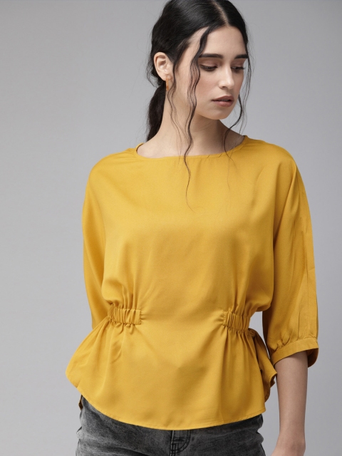 

Roadster Mustard Yellow Batwing Sleeves Styled Back Sustainable Recycled Poly Top