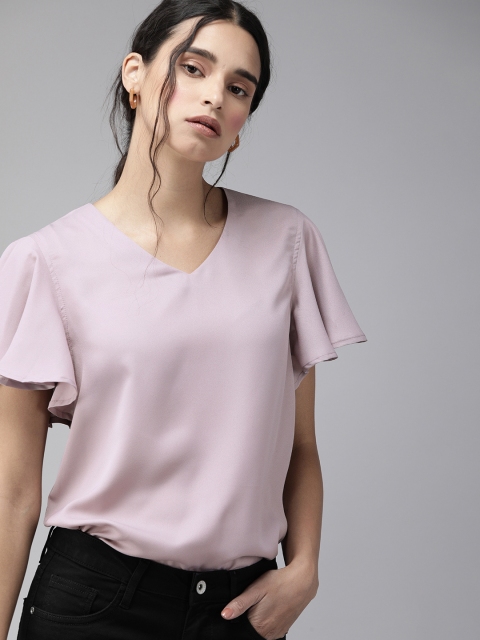 

Roadster Women Lavender Flutter Sleeves Sustainable Recycled Poly Regular Top