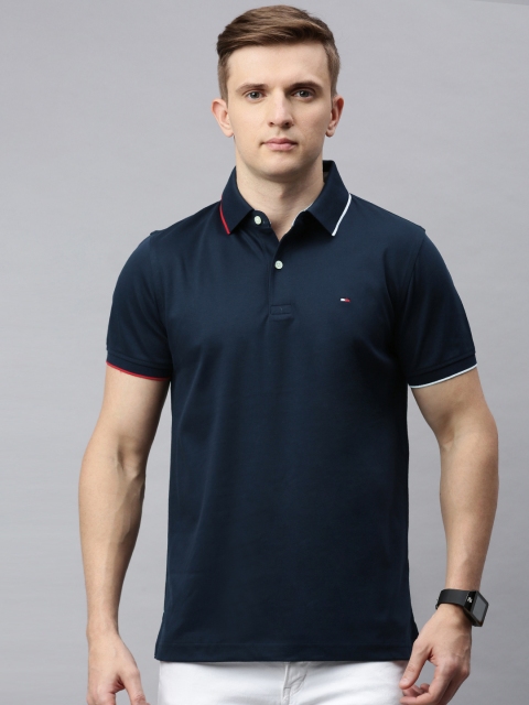 

Tommy Hilfiger Men Navy Blue Solid Polo Collar T-shirt