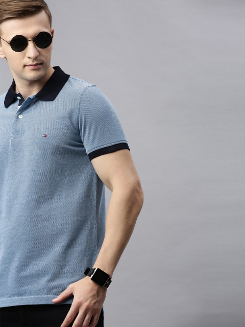 

Tommy Hilfiger Men Blue Solid Polo Collar Pure Cotton T-shirt