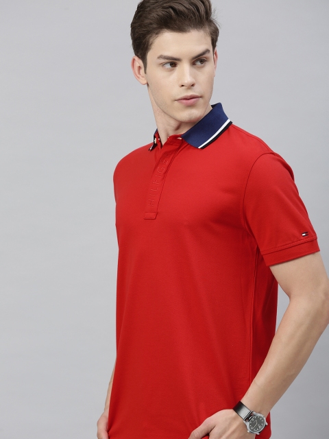 

Tommy Hilfiger Men Red Solid Polo Collar T-shirt