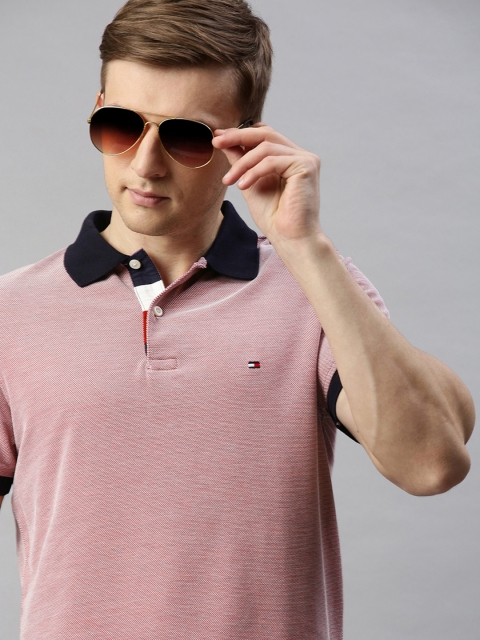 

Tommy Hilfiger Men Pink Solid Polo Collar T-shirt