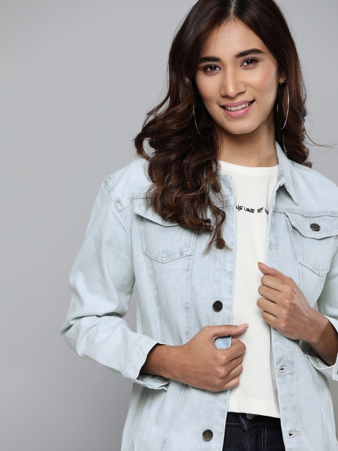 

Mast & Harbour Women Light Blue Washed Denim Jacket