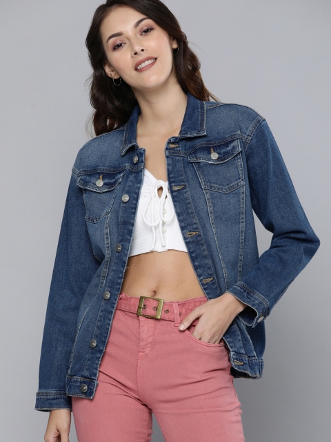 

Mast & Harbour Women Blue Washed Denim Jacket