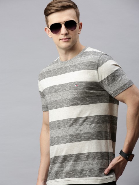 

Tommy Hilfiger Men White & Grey Striped Round Neck T-shirt