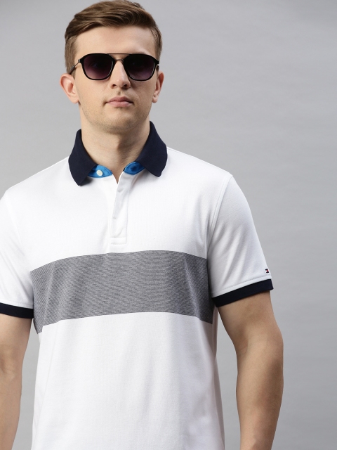

Tommy Hilfiger Men White & Grey Colourblocked Polo Collar T-shirt