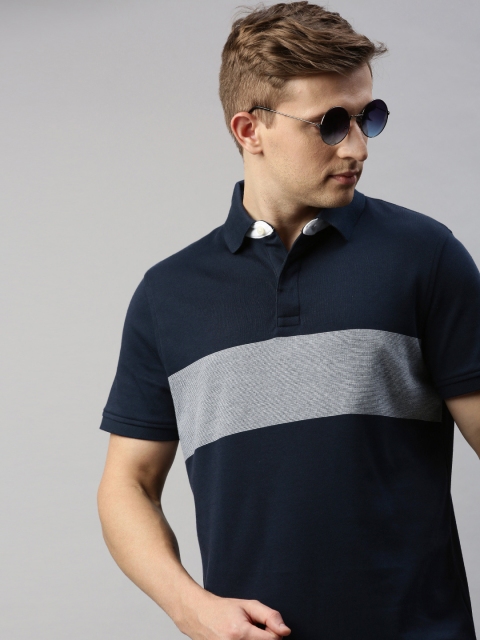 

Tommy Hilfiger Men Navy Blue & Grey Colourblocked PALMER Polo Collar T-shirt