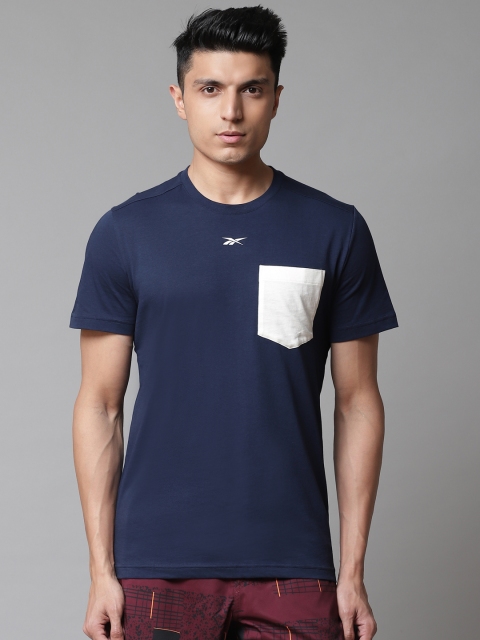 

Reebok Men Navy Blue Solid Slim Fit 2 Training T-shirt with Pocket Detail