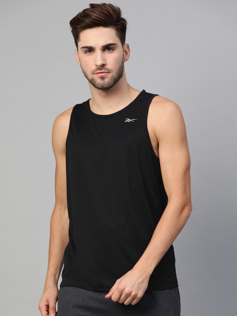 

Reebok Men Black Solid Speedwick Singlet Running T-shirt