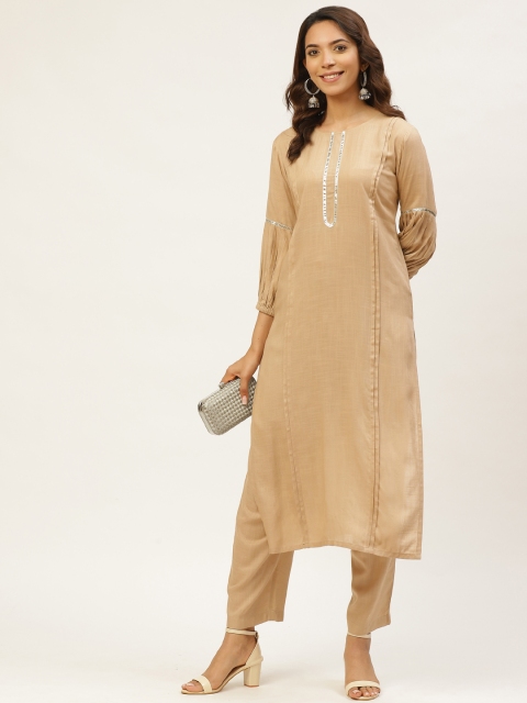 

MIRA Women Beige Solid Kurta with Trousers