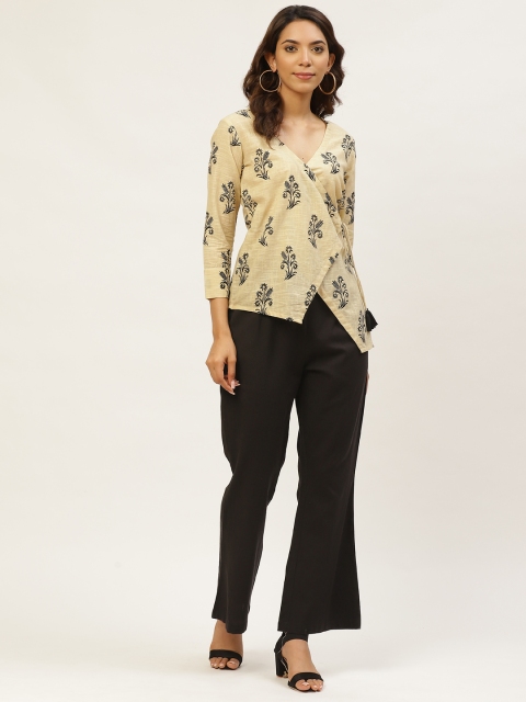 

MIRA Women Beige & Black Printed Top with Trousers