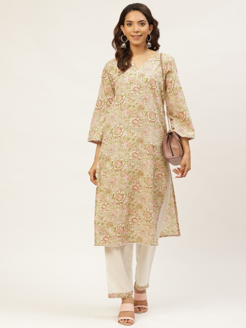 

MIRA Women Green & Off-White Printed Kurta with Palazzos