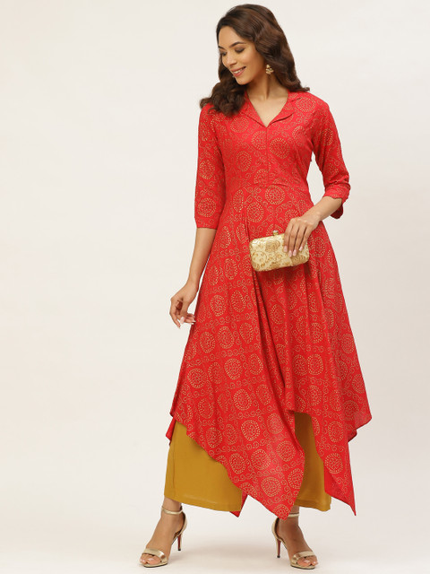 

MIRA Women Red & Mustard Yellow Block Printed Kurta with Palazzos