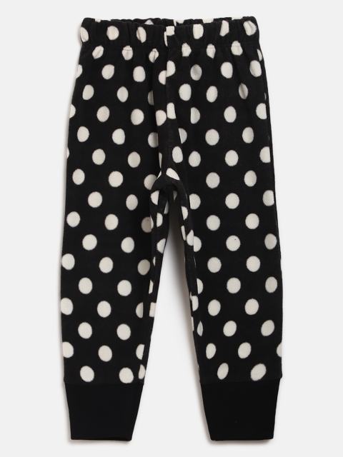 

CrayonFlakes Girls Black & White Polka Dot Print Fleece Lounge Joggers