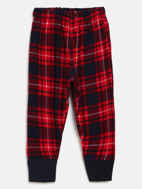 

CrayonFlakes Girls Red & Navy Blue Checked Fleece Lounge Joggers