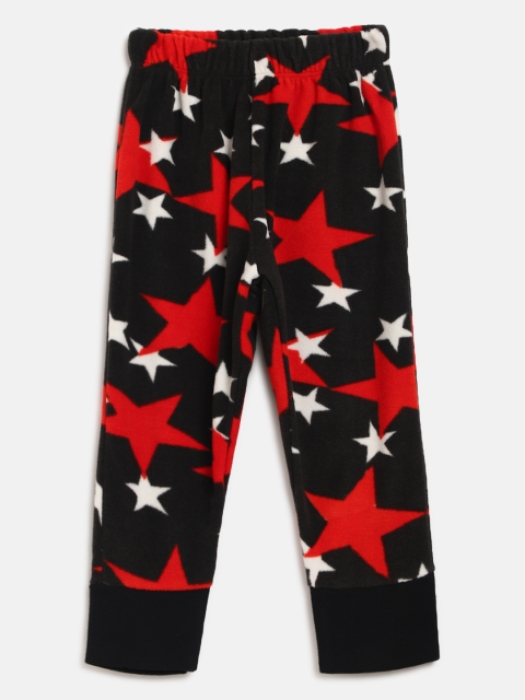 

CrayonFlakes Girls Black & Red Star Print Fleece Lounge Joggers