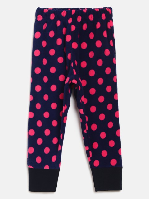 

CrayonFlakes Girls Navy Blue & Pink Polka Dot Print Fleece Lounge Joggers