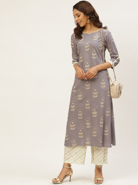

MIRA Women Grey & Off White Printed Kurta with Palazzos