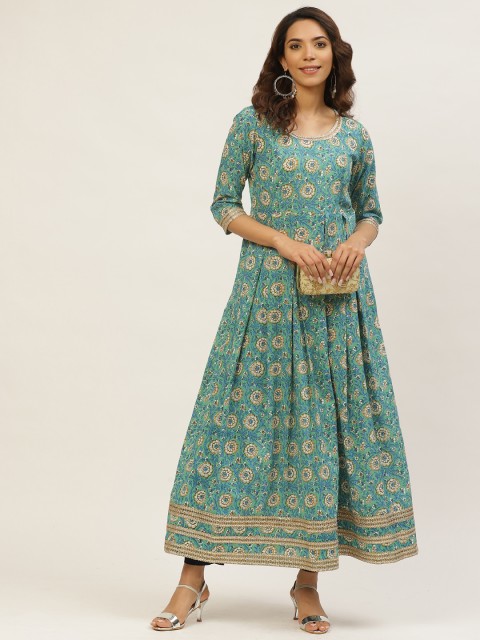 

MIRA Women Blue & Off-White Floral Print Maxi Dress
