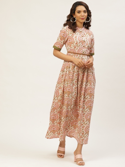 

MIRA Women Off-White & Peach-Coloured Printed Maxi Dress