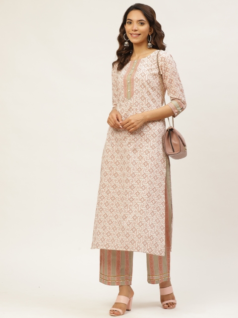 

MIRA Women Off-White & Grey Block Printed Kurta with Palazzos