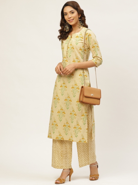 

MIRA Women Beige & Green Printed Kurta with Palazzos