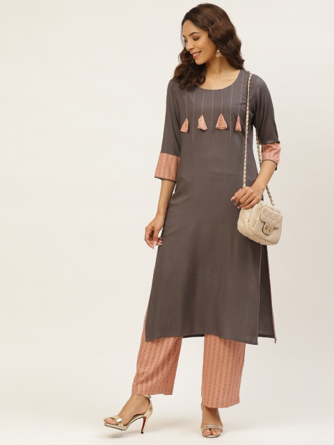 

MIRA Women Grey & Pink Yoke Design Kurta with Palazzos
