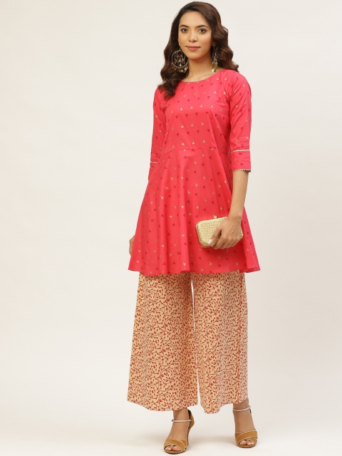 

MIRA Women Pink & Beige Printed Kurta with Palazzos