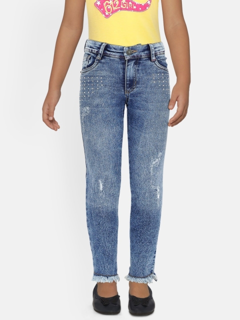 

UNDER FOURTEEN ONLY Girls Blue Regular Fit Mid-Rise Low Distress Jeans
